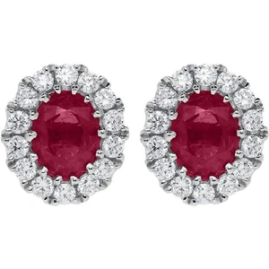 C W Sellors Precious Gemstones 18ct White Gold 0.52ct Ruby Diamond Oval Stud Earrings