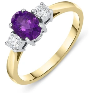 C W Sellors Precious Gemstones 18ct Yellow Gold 0.66ct Amethyst Diamond Oval Trilogy Ring