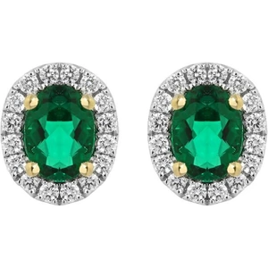 C W Sellors Precious Gemstones 18ct White Gold 0.26ct Emerald Diamond Oval Stud Earrings