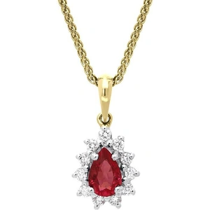 C W Sellors Precious Gemstones 18ct Yellow Gold 0.56ct Ruby Diamond Pear Cluster Necklace
