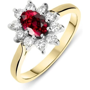 C W Sellors Precious Gemstones 18ct Yellow Gold 0.48ct Ruby 0.29ct Diamond Oval Claw Set Cluster Ring