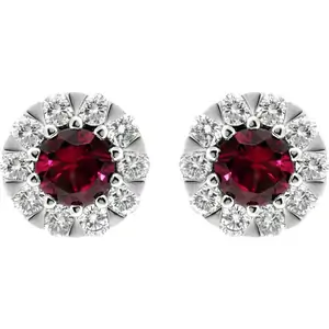 C W Sellors Precious Gemstones 18ct White Gold Ruby Diamond Cluster Stud Earrings