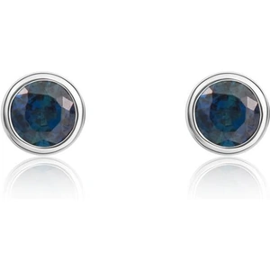 C W Sellors Precious Gemstones 9ct White Gold Sapphire 3mm Round Rub Over Set Stud Earrings