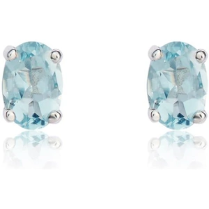 C W Sellors Precious Gemstones 9ct White Gold Aquamarine 6x4mm Oval Claw Set Stud Earrings