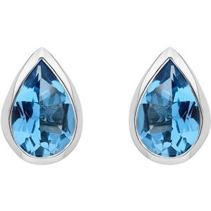 C W Sellors Precious Gemstones 9ct White Gold Blue Topaz 6x4mm Pear Rub Over Stud Earrings
