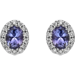 C W Sellors Precious Gemstones 18ct White Gold Tanzanite Diamond Oval Stud Earrings