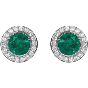 C W Sellors Precious Gemstones 18ct White Gold 0.43ct Emerald Diamond Round Stud Earrings - Option1 Value / White Gold