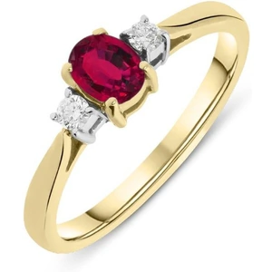 C W Sellors Precious Gemstones 18ct Yellow Gold Ruby Diamond Oval Cut Trilogy Ring - Option1 Value / Yellow Gold