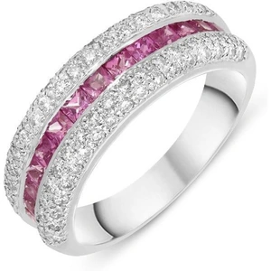 C W Sellors Precious Gemstones 18ct White Gold Diamond Pink Sapphire Three Row Ring - Default Title / White Gold
