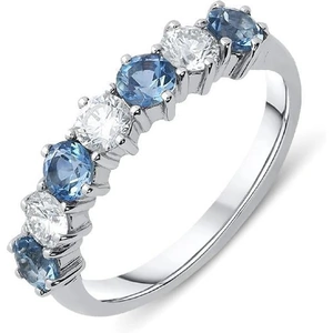C W Sellors Precious Gemstones 18ct White Gold 0.68ct Aquamarine Diamond Half Eternity Ring - Option1 Value / N