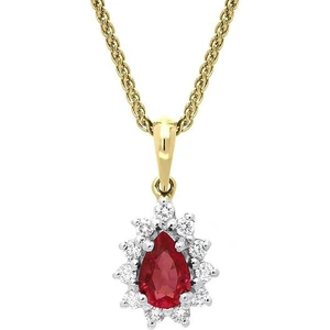 C W Sellors Precious Gemstones 18ct Yellow Gold 0.56ct Ruby Diamond Pear Cluster Necklace - Option1 Value / Yellow Gold