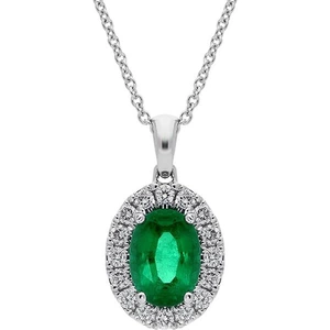 C W Sellors Precious Gemstones 18ct White Gold 0.75ct Emerald Diamond Oval Necklace - Default Title / White Gold