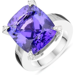 C W Sellors Precious Gemstones Platinum 16.40ct Tanzanite 0.47ct Diamond Cushion Cut Ring