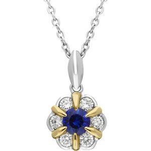 C W Sellors Precious Gemstones 18ct White and Yellow Gold Sapphire Diamond Cluster Flower Pendant - White Gold