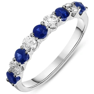 C W Sellors Precious Gemstones 18ct White Gold Sapphire Diamond Claw Set Half Eternity Ring