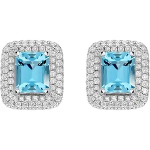 C W Sellors Precious Gemstones 18ct White Gold 1.44ct Aquamarine 0.57ct Diamond Cushion Stud Earrings - Option1 Value / White Gold