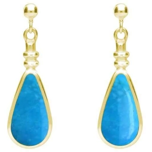 C W Sellors 9ct Yellow Gold Turquoise Bottle Top Pear Drop Earrings
