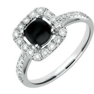 C W Sellors 18ct White Gold Whitby Jet and 1.00ct Diamond Cushion Ring