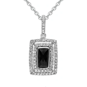 C W Sellors 18ct White Gold Whitby Jet Diamond Double Row Faceted Oblong Necklace