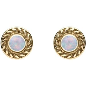 C W Sellors 9ct Yellow Gold Opal Round Rope Edge Stud Earrings