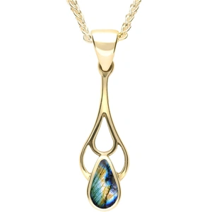 C W Sellors 9ct Yellow Gold Spectrolite Pear Spoon Necklace