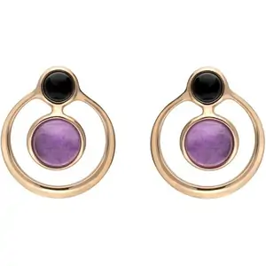 C W Sellors Rose Gold Plated Sterling Silver Whitby Jet Amethyst Open Circle Stud Earrings