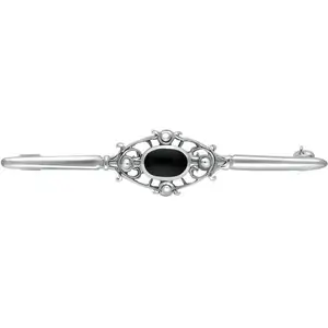 C W Sellors Sterling Silver Whitby Jet Victorian Style Bar Brooch