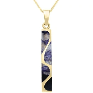 C W Sellors 9ct Yellow Gold Blue John Curved Oblong Necklace