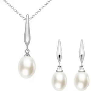 C W Sellors Sterling Silver Ivory Freshwater Pearl Drop Two Piece Set