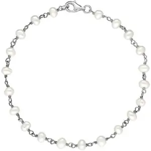 C W Sellors Sterling Silver White Pearl Bead Chain Link Bracelet