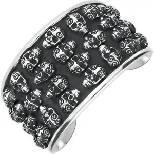 C W Sellors Sterling Silver Day Of The Dead Small Skulls Wide Cuff Bangle