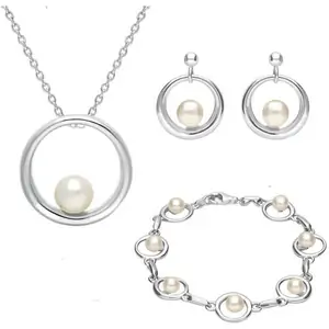 C W Sellors Sterling Silver Freshwater Pearl Circle Three Piece Set
