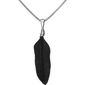 C W Sellors Sterling Silver Whitby Jet Carved Feather Necklace
