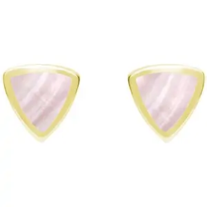C W Sellors 9ct Yellow Gold Pink Mother of Pearl Small Curved Triangle Stud Earrings