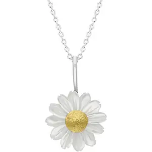 C W Sellors Sterling Silver and Yellow Gold White Mother Of Pearl Tuberose Daisy Necklace
