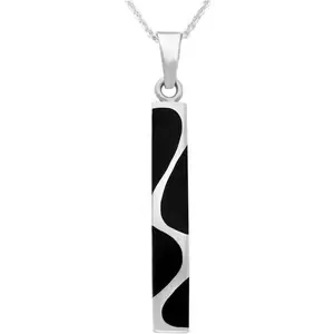C W Sellors Sterling Silver Whitby Jet Four Stone Curved Oblong Necklace