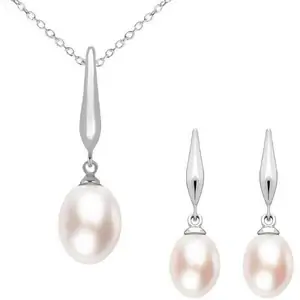 C W Sellors Sterling Silver Pink Freshwater Pearl Drop Two Piece Set