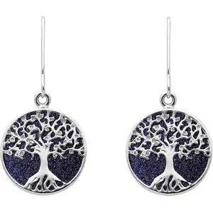 C W Sellors Sterling Silver Blue Goldstone Round Tree of Life Drop Earrings