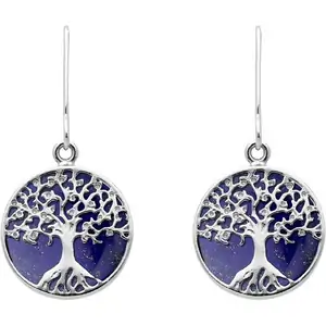 C W Sellors Sterling Silver Lapis Lazuli Round Tree of Life Drop Earrings