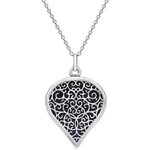 C W Sellors Sterling Silver Blue Goldstone Flore Filigree Large Heart Necklace
