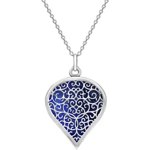 C W Sellors Sterling Silver Lapis Lazuli Flore Filigree Large Heart Necklace