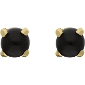 C W Sellors 9ct Yellow Gold Sterling Silver Whitby Jet Stepping Stones 5mm Round Claw Set Stud Earrings D