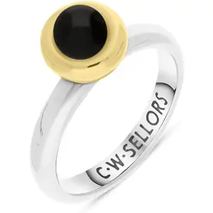 C W Sellors 9ct Yellow Gold Whitby Jet Stepping Stones Bead Cup Stacking Ring