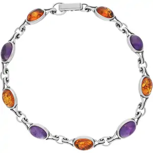 C W Sellors Sterling Silver Amber Amethyst Nine Stone Small Oval Bracelet D