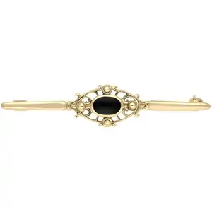 C W Sellors 9ct Yellow Gold Whitby Jet Victorian Style Bar Brooch