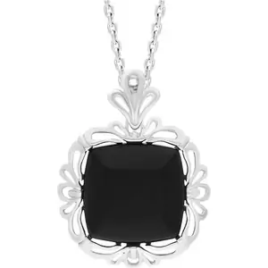 C W Sellors Sterling Silver Whitby Jet Ornate Edged Necklace