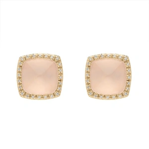 C W Sellors 18ct Rose Gold Rose Quartz Diamond Square Earrings