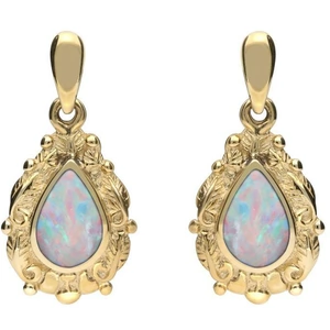 C W Sellors 9ct Yellow Gold Opal Pear Shaped Leaf Drop Earrings