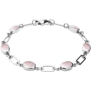 C W Sellors Sterling Silver Pink Mother of Pearl Oval Linked Bracelet