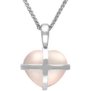 C W Sellors Sterling Silver Rose Quartz Small Cross Heart Necklace - Silver